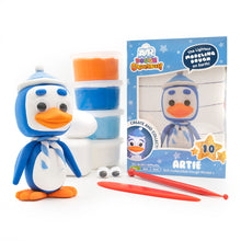 Load image into Gallery viewer, Air Dough Collectibles Character blue, white, and orange Artie the Penguin made with Air Dough the lightest most amazing dough on Earth! with Tillywig Toy Award badge for Best Creative Fun
