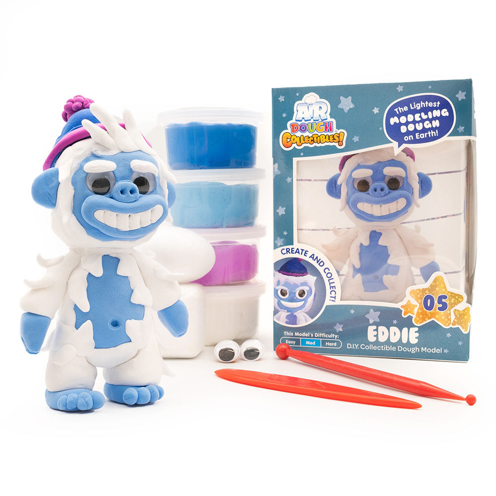 Air Dough Collectibles Character blue and white Eddie the Yeti made with Air Dough the lightest most amazing dough on Earth! with Tillywig Toy Award badge for Best Creative Fun
