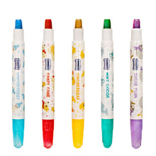 Load image into Gallery viewer, Candy Cane, Mint Cocoa, Winterberry, Sugar Plum, and Gingerbread scented Holiday Glitter Smelly Gellies Gel Crayons Fanned out without caps on
