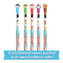 Load image into Gallery viewer, Candy Cane, Mint Cocoa, Snowberry, Sugar Plum, and Gingerbread scented Holiday Pencils in tubes Fanned Out
