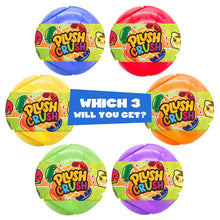 Load image into Gallery viewer, Plush Crush Dino Series red, yellow, and green, orange, purple, and Blue wrapped Plush Crush Balls
