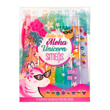 Load image into Gallery viewer, Pack of 8 Aloha Unicorn Glitter Gel Smens, Scented Pens
