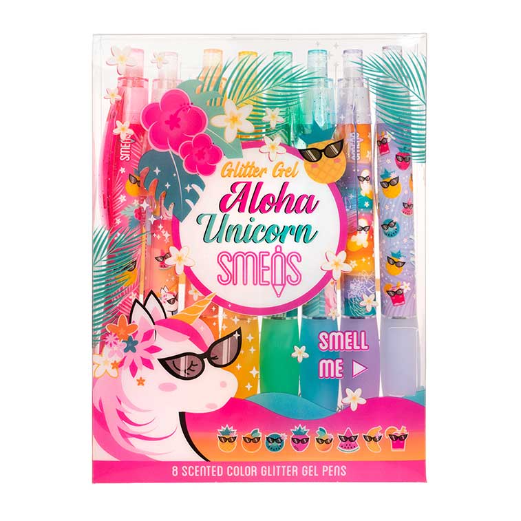 Pack of 8 Aloha Unicorn Glitter Gel Smens, Scented Pens