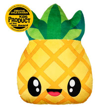Load image into Gallery viewer, 15 Inch green and yellow Pineapple Smillows Pineapple scented Plush with Top Summer Toy, kids product of the year award badge from the 2019 creative child magazine
